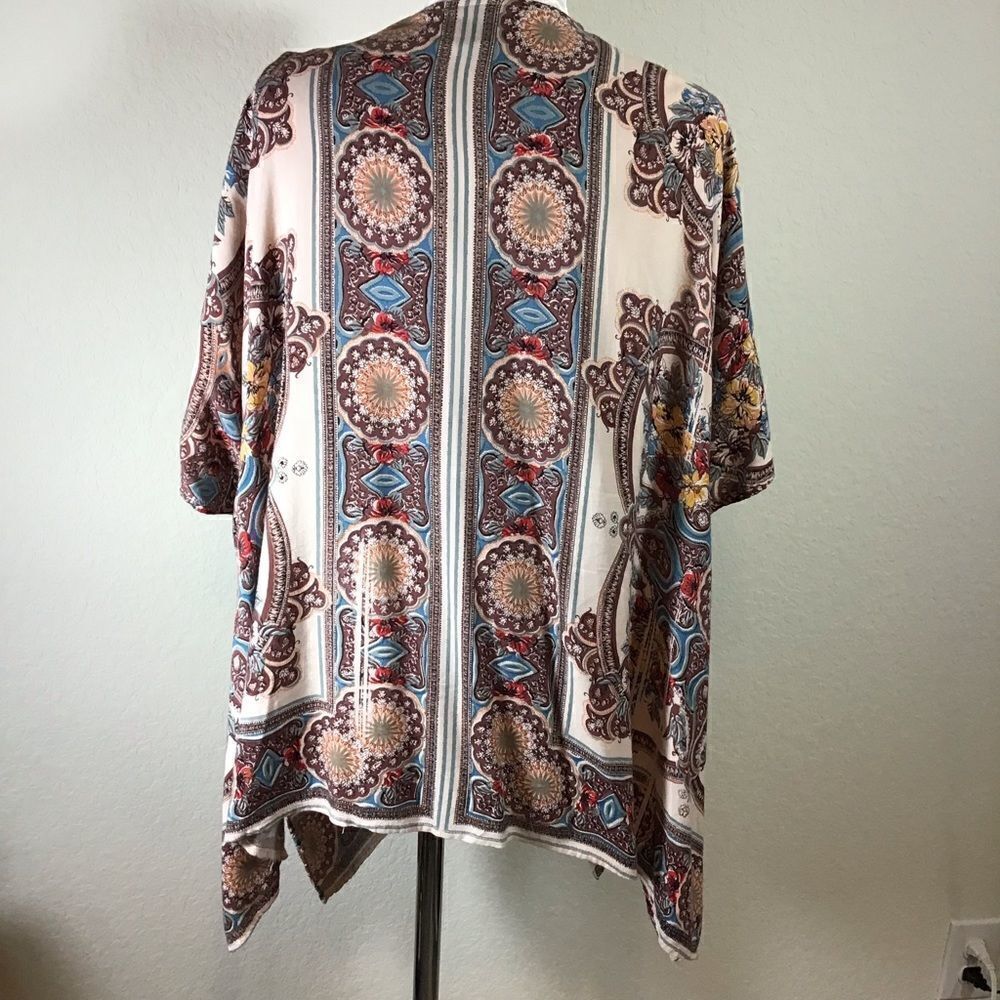 Angie Paisley Boho Kimono Open Front Floral Medallion Fall Duster Shrug Large - Picture 8 of 9